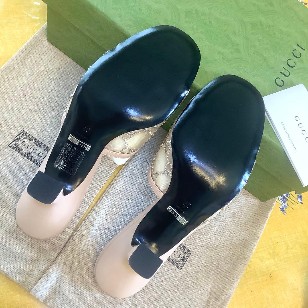 新品! グッチ ダイヤモンドカットクリスタルビジュー GGマーク サンダル24㎝