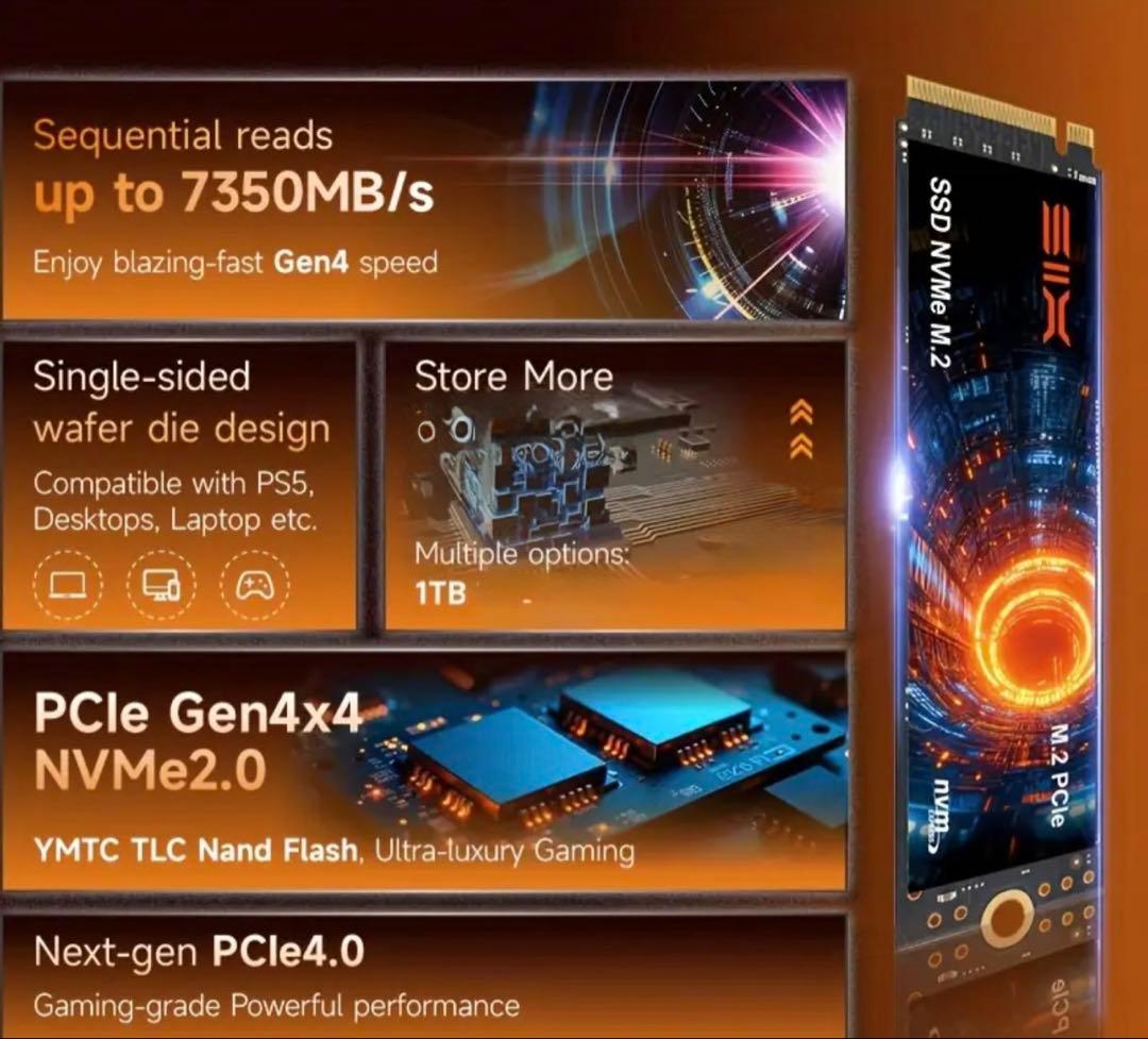 新品 NVMe SSD 1TB M.2 PCle 4.0 2280 おまけ付き