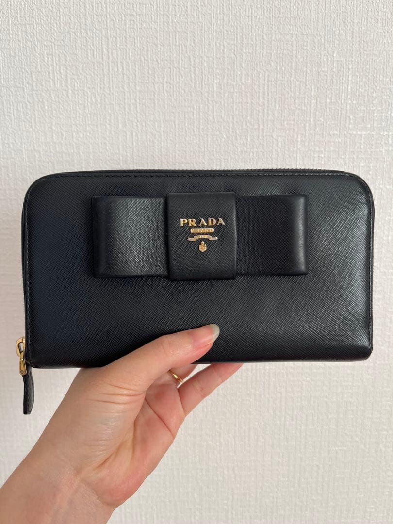 PRADA プラダ サフィアーノ リボン 長財布 ブラック 正規品