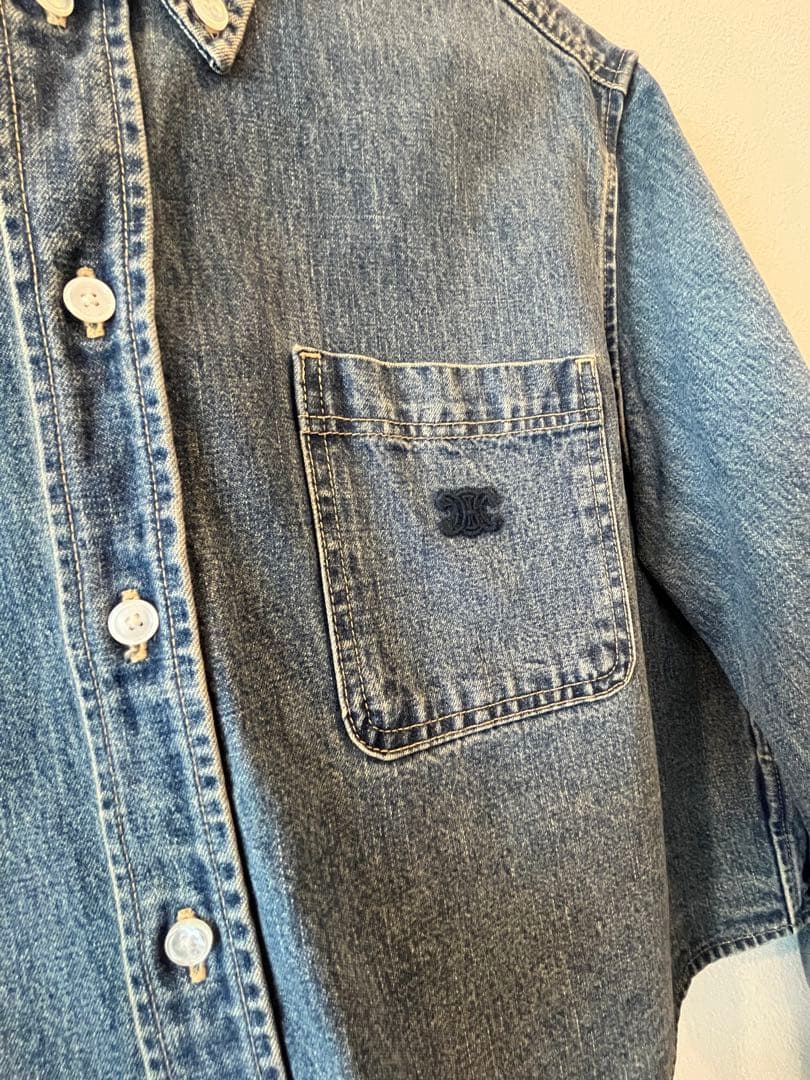 【CELINE/セリーヌ】トリオンフ刺繍★クロップドデニムシャツ★極美品