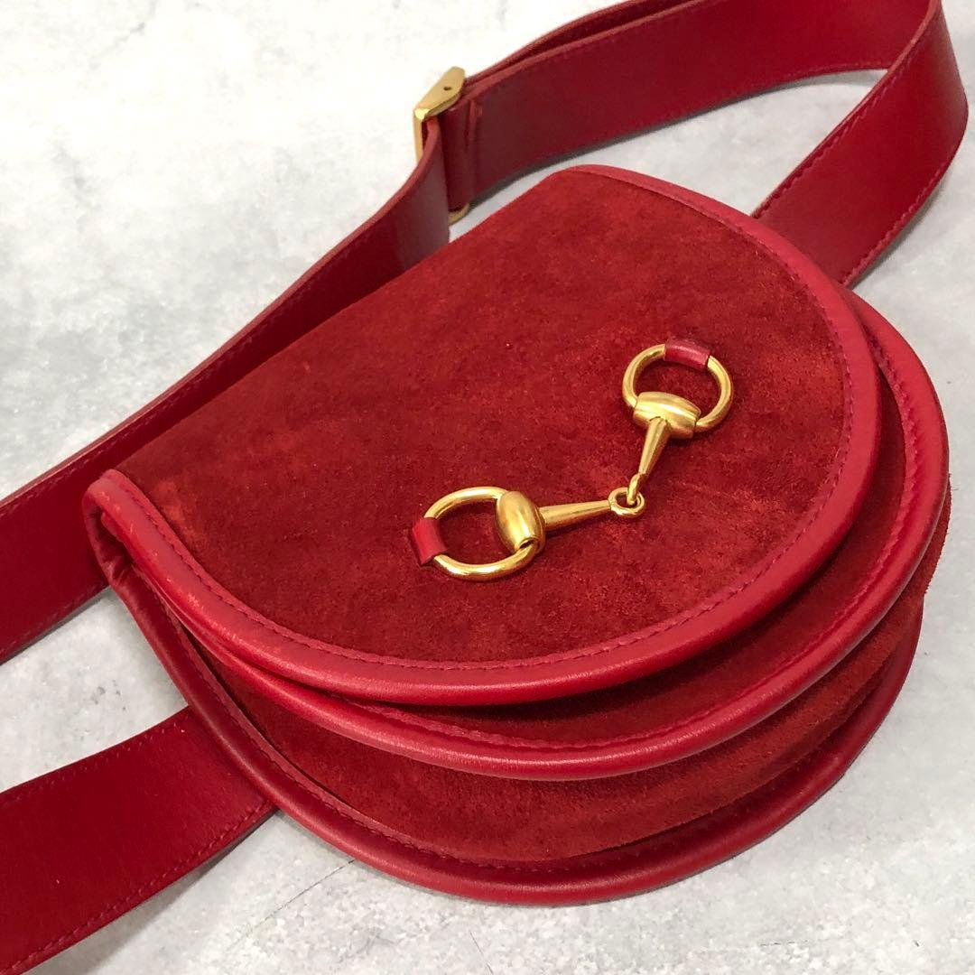 GUCCI ホースビット スエード ボディバッグ 斜めがけ レザー レッド