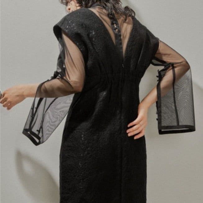 ANDRESD Vラインジャガードドレス ワンピース 結婚式 お呼ばれ