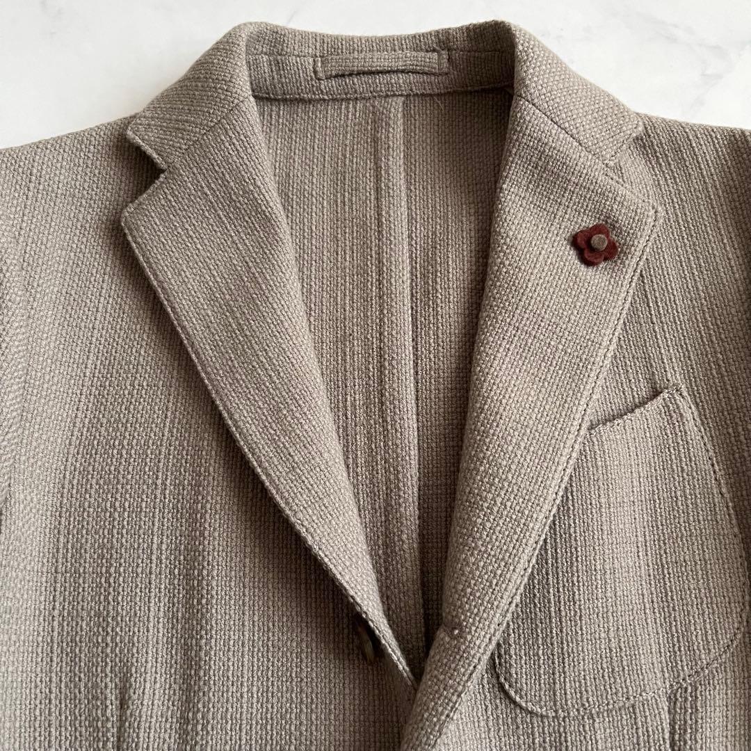【美品】LARDINI テーラードジャケット ベージュ ウール ホップサック