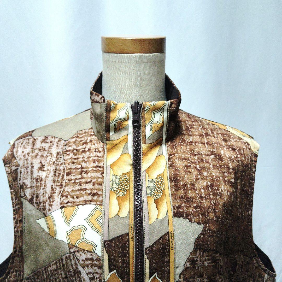 LEONARD　レオナール　花柄リバーシブルベスト　クレイジーパターン　LL