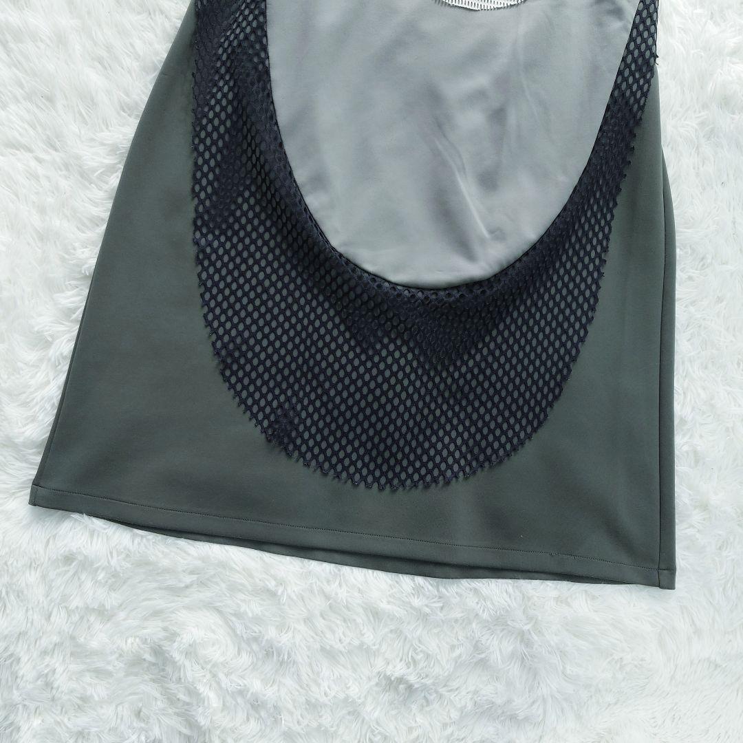 UN3D. 華やかカーブ 切替 メッシュデザイン ロング ワンピース M 半袖