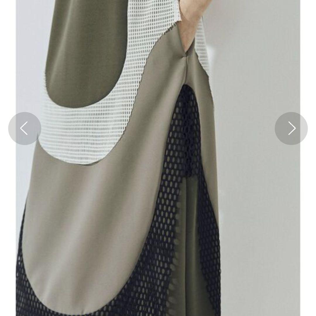 UN3D. 華やかカーブ 切替 メッシュデザイン ロング ワンピース M 半袖