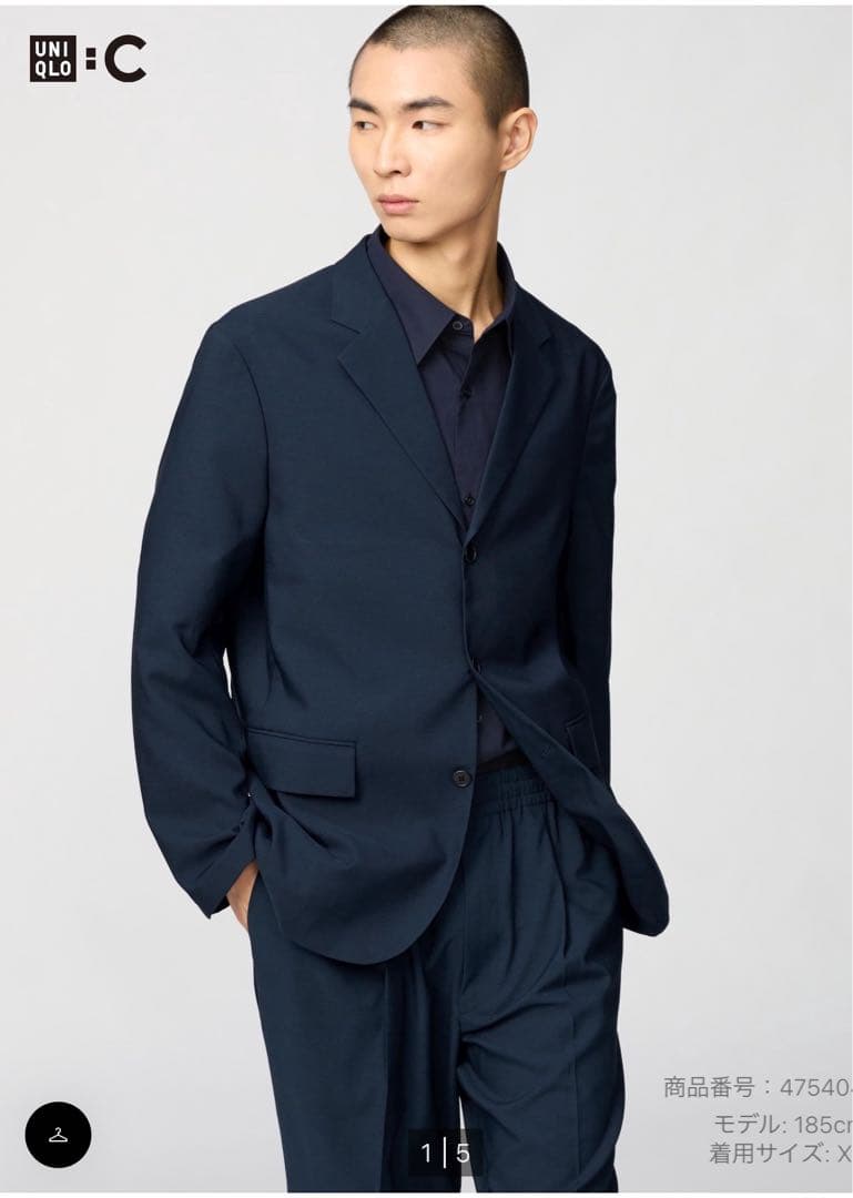 ユニクロC 感動ジャケット　タックパンツ　セットアップ　ネイビー　L