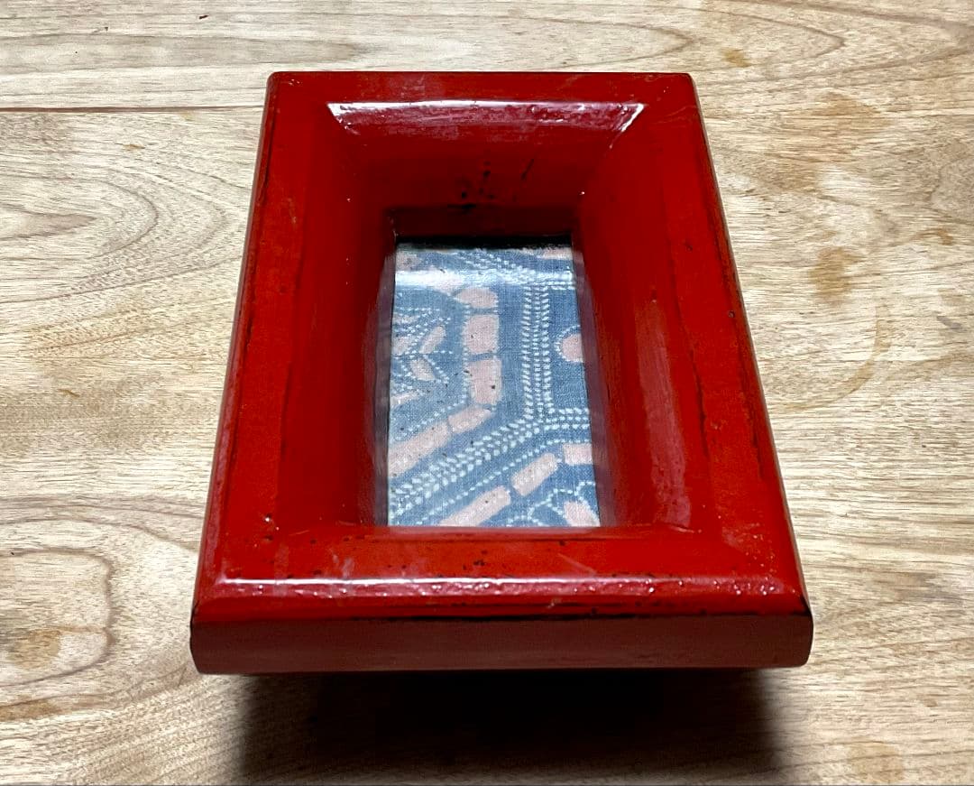 松崎融　朱漆塗　額縁　漆塗り　漆器