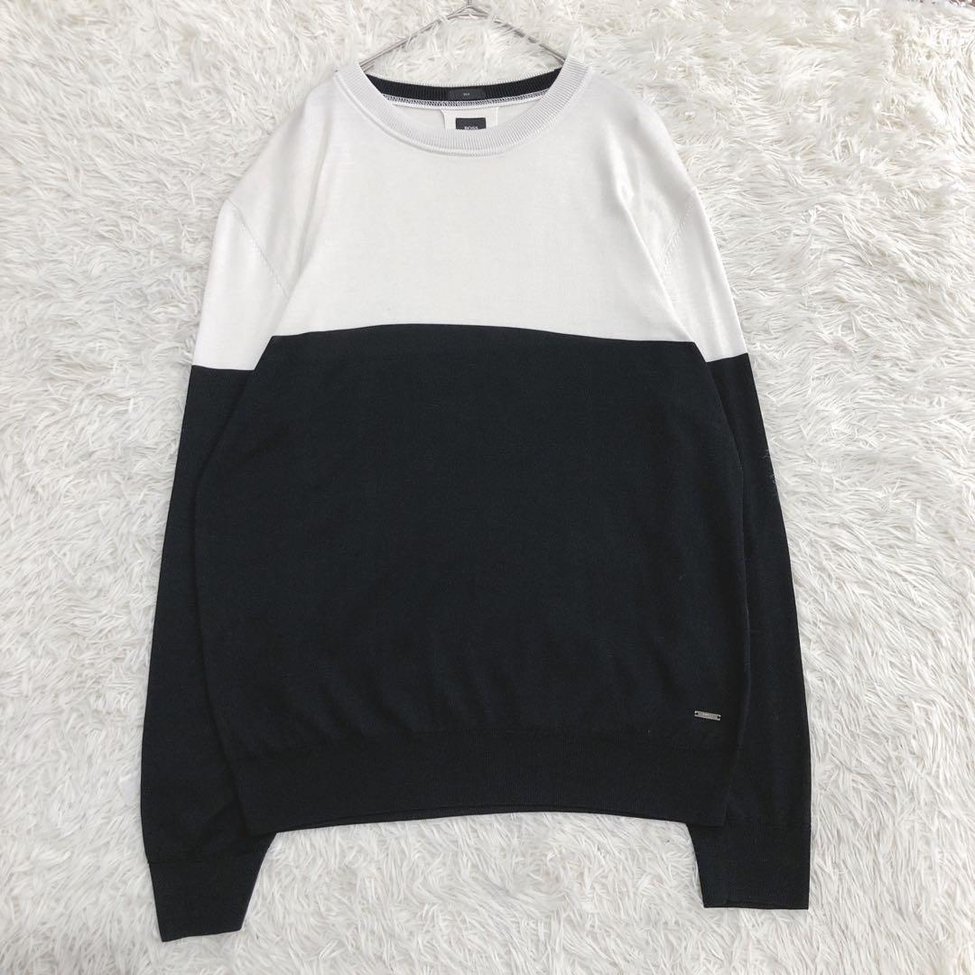 【最高級シルク100%】ヒューゴボス テーラード ニット セーター バイカラーL