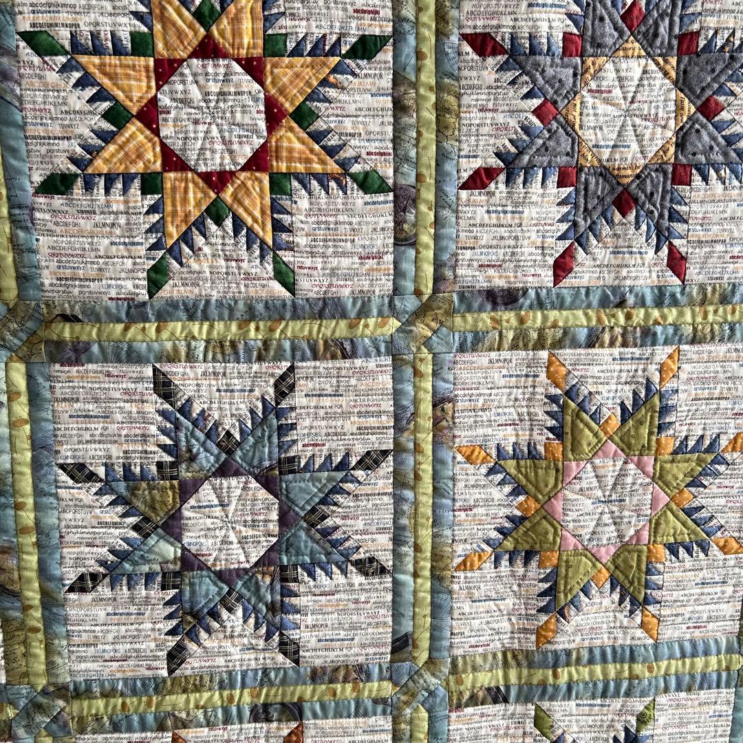 ハンドメイド パッチワーク フェザースター タペストリー兼ベットカバー