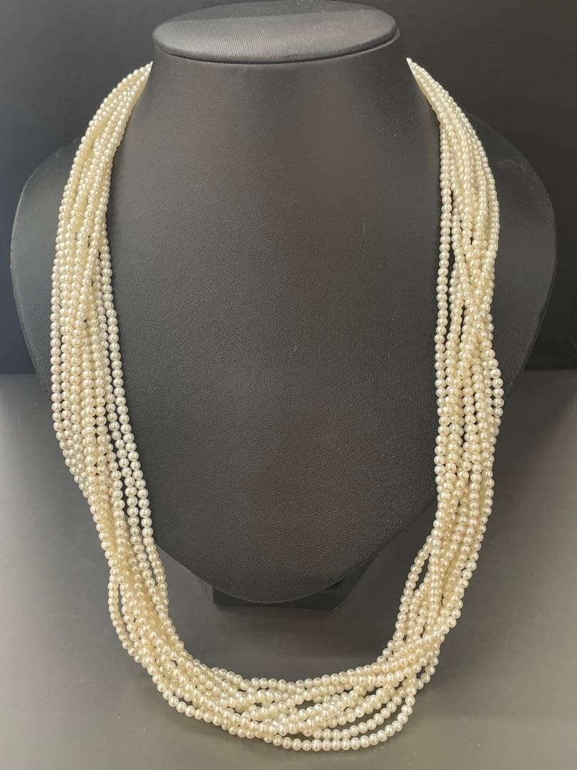 【Ｅ】淡水パール　10連ネックレス　ベビーパール　約3㍉玉　留め具シルバー