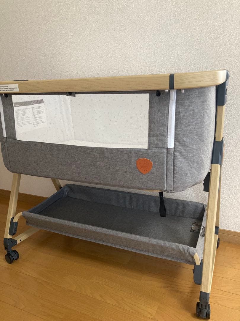 美品AORTD ポータブルベビーベッド HZDMJ グレー 星柄マットレス付き