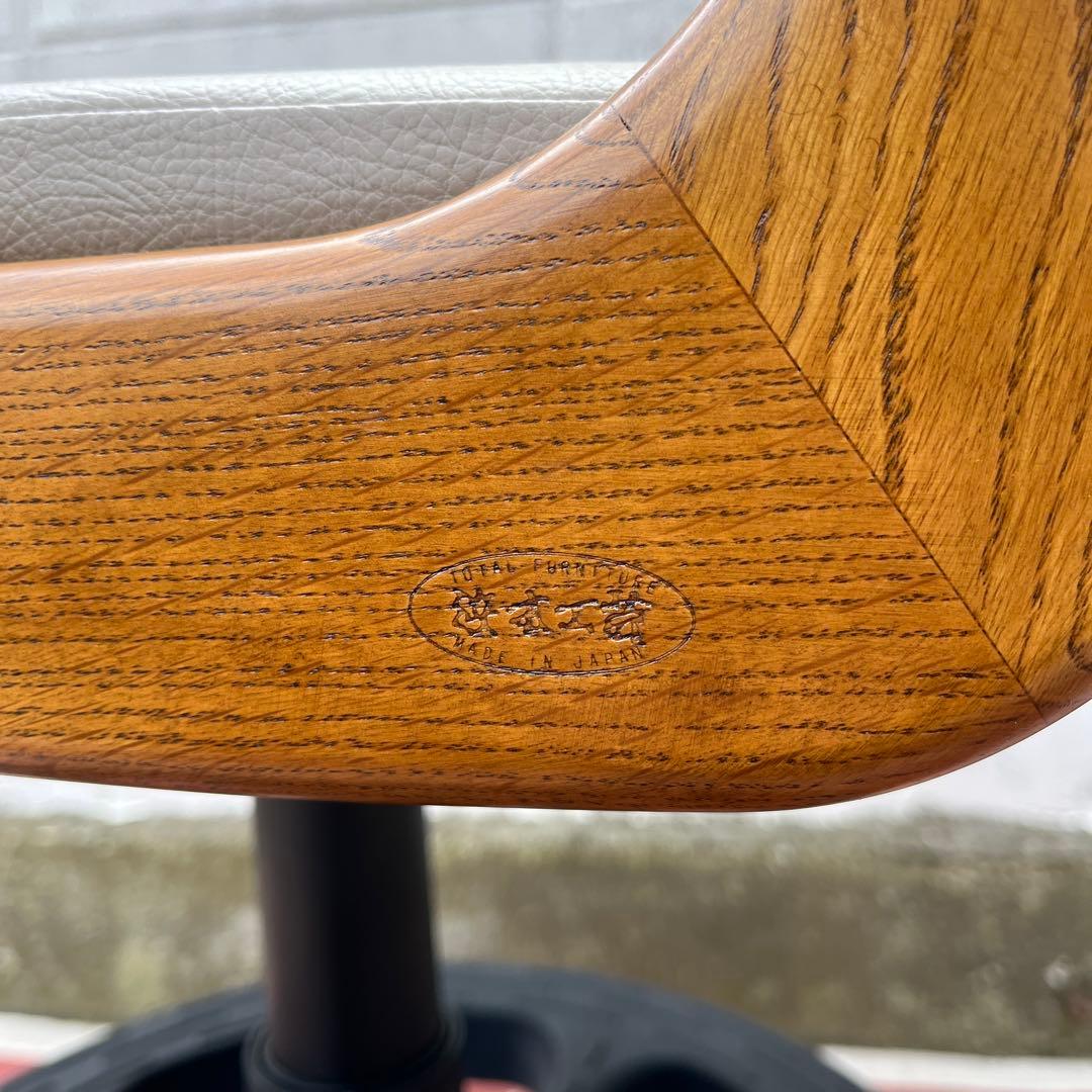 浜本工芸 ◾️木製オーク材フレーム×本革レザー座面 キャスター付き デスクチェア