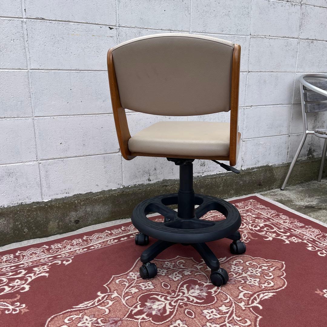 浜本工芸 ◾️木製オーク材フレーム×本革レザー座面 キャスター付き デスクチェア