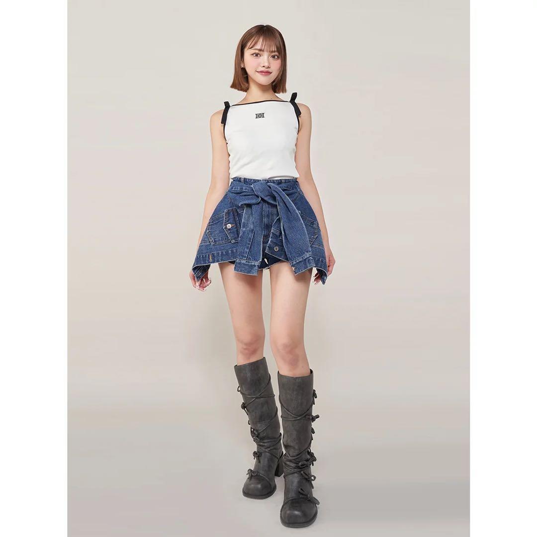 新品タグ付 ダーリッチ ドッキングデザインデニムショートパンツ S ブルー