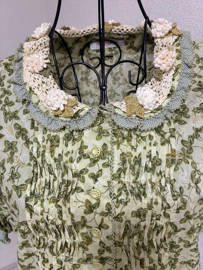 極美品✨ワンダフルワールド　カネコイサオ　花柄レース襟 半袖ロングワンピース