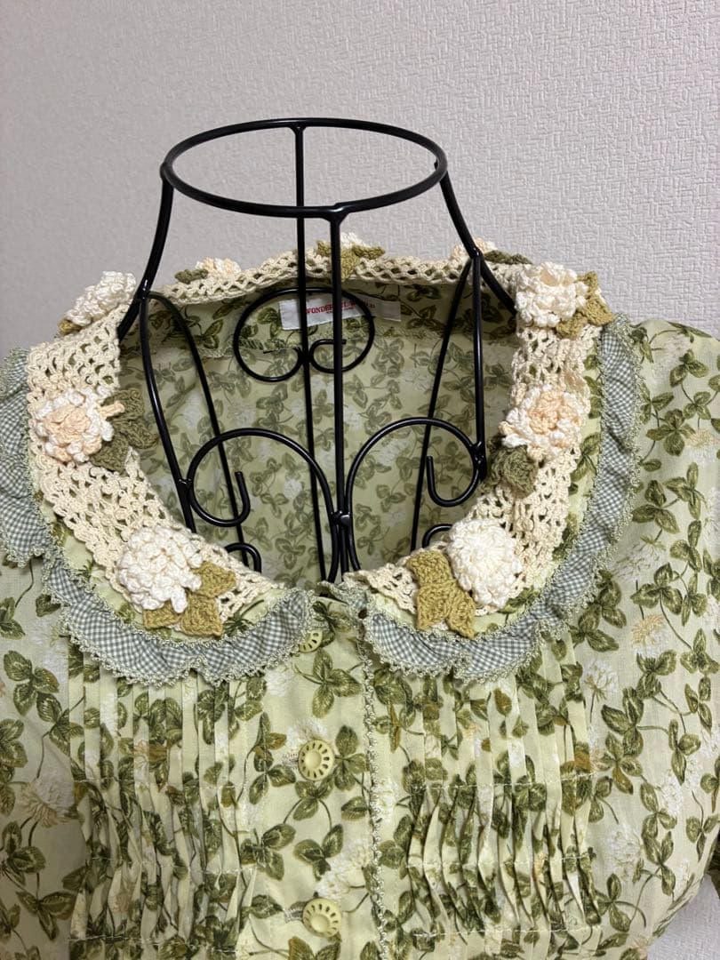 極美品✨ワンダフルワールド　カネコイサオ　花柄レース襟 半袖ロングワンピース