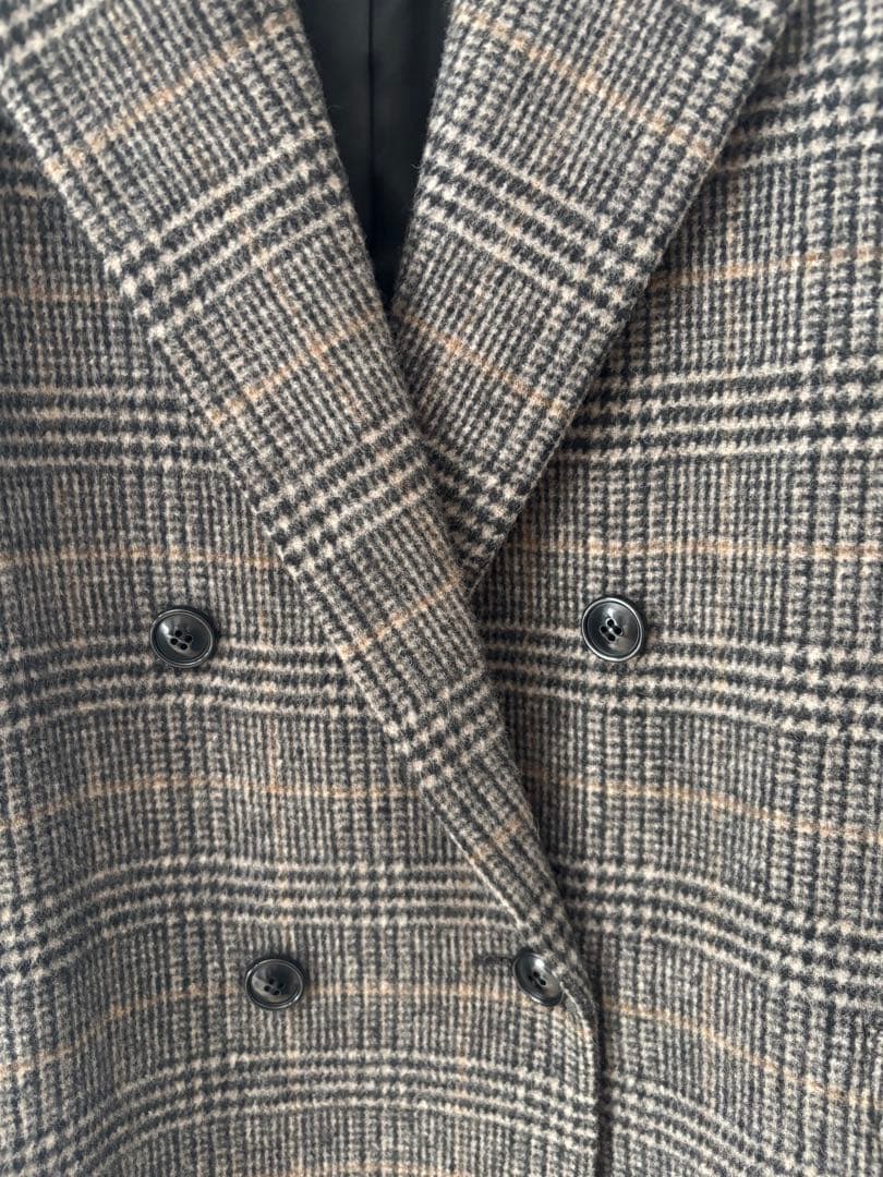 ディニテコリエ　チェック ダブルブレストウールコート