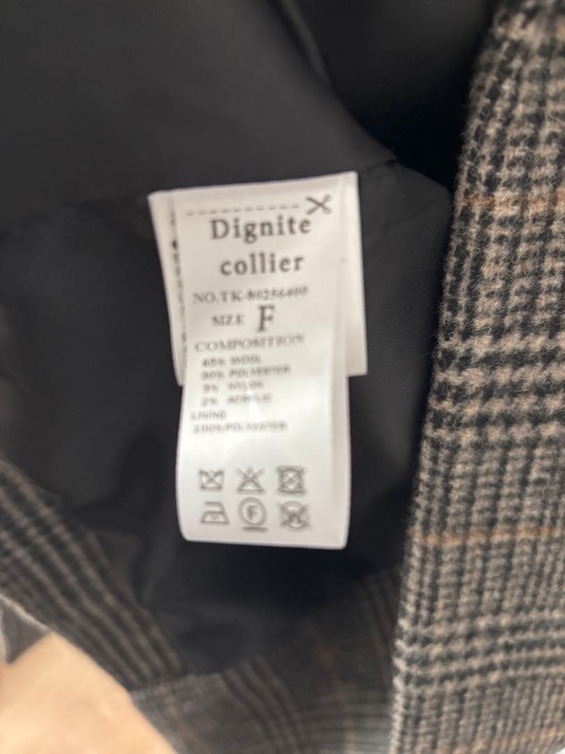 ディニテコリエ　チェック ダブルブレストウールコート