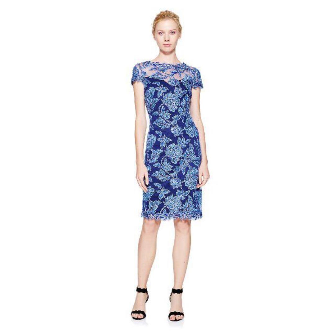 Tadashi Shoji ロイヤルブルー 花柄 総レースドレス