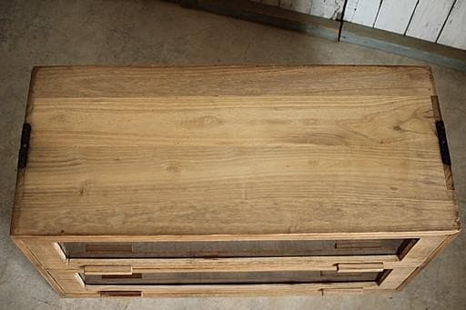 前面ガラスの木製引き出し2段　食器棚　シャツケース　収納棚　古家具