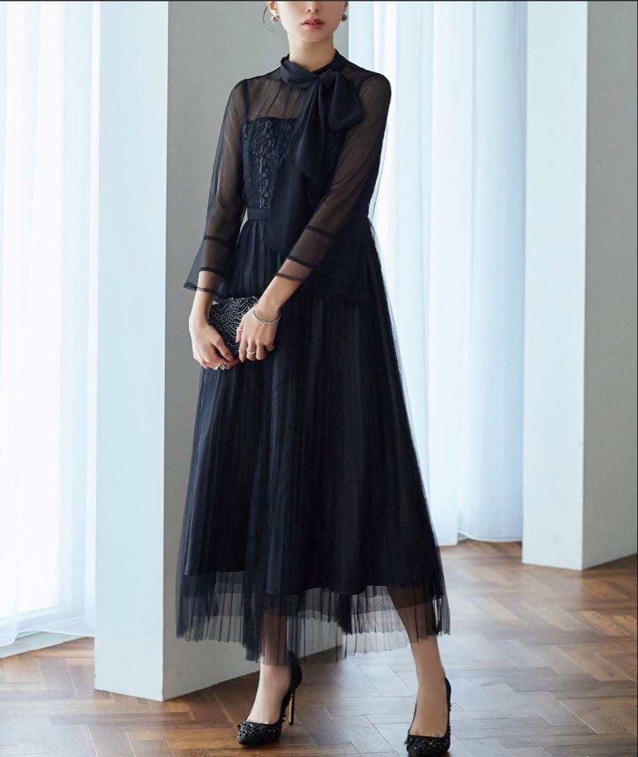 新品タグ付き✨ ルイルエブティック 黒 レースチュール ドレス L 結婚式