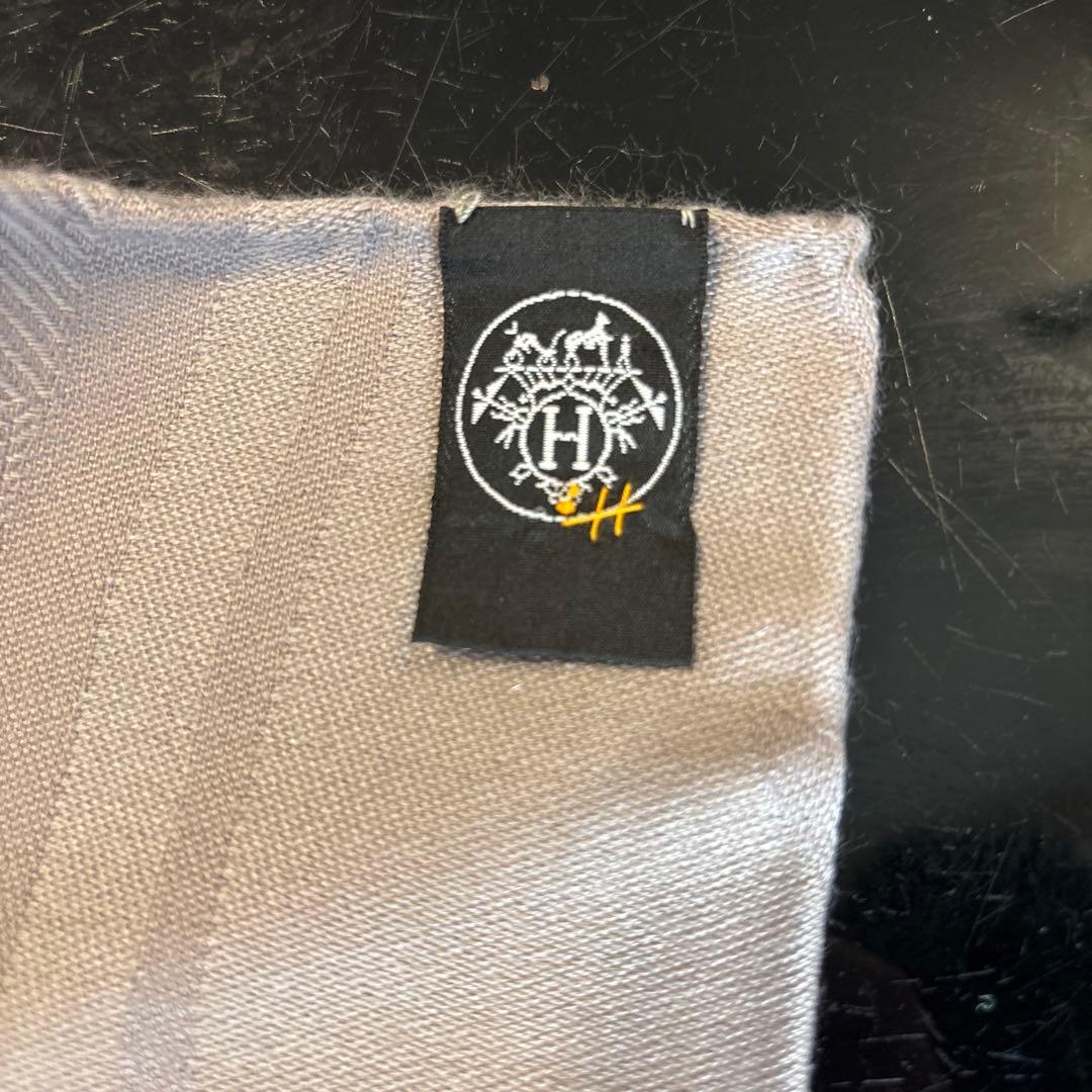 エルメス　大判ストール　グレージュ　カシミヤ　シルク　美品