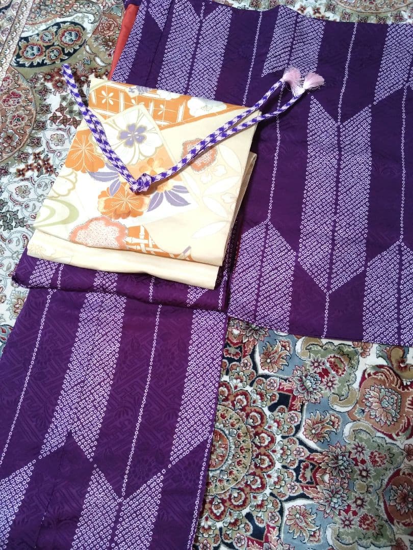 アンティーク　矢絣　紫　正絹　袷　着物　大正ロマン