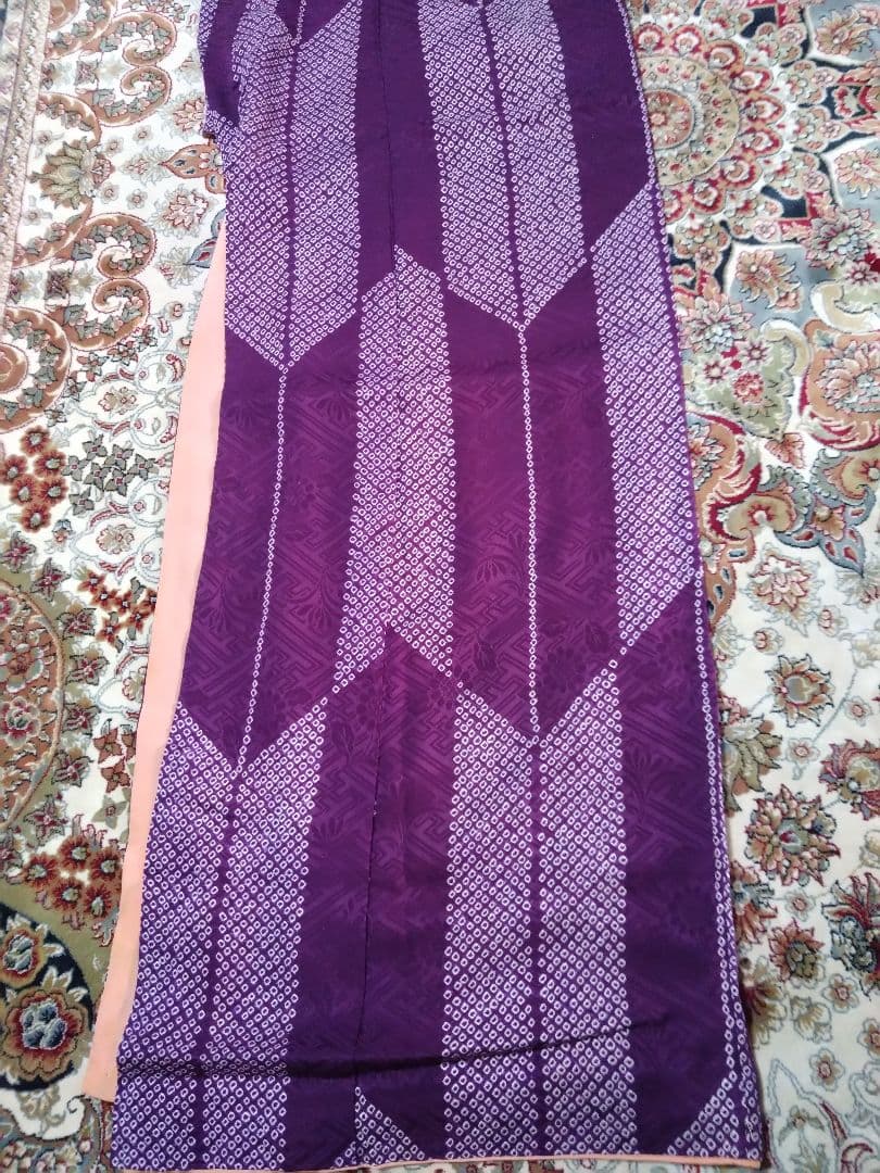 アンティーク　矢絣　紫　正絹　袷　着物　大正ロマン