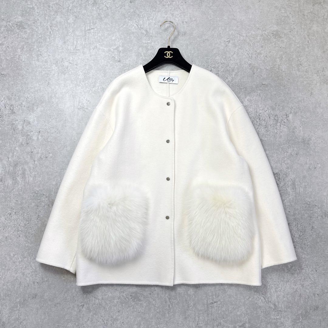 u-big 石井毛皮 ウールダブルフェイス FOXポケットファーコート S