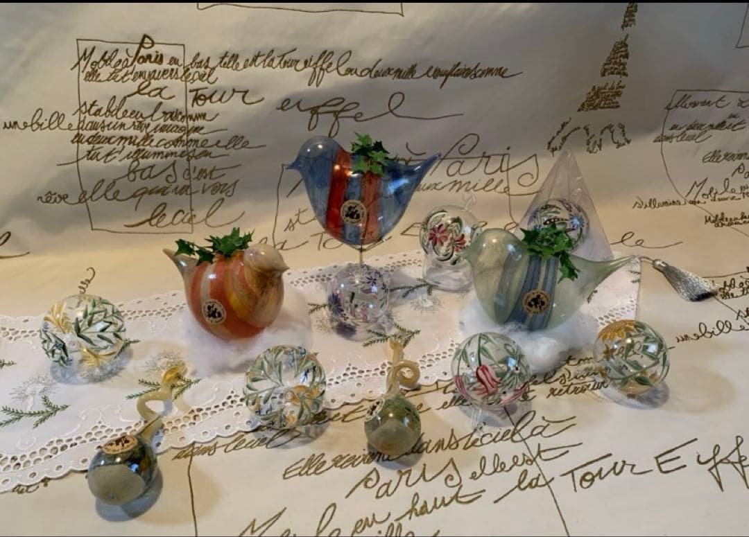 ドイツ製　手書きの卵・可愛いザルツガラスオーナメント4種類セット！