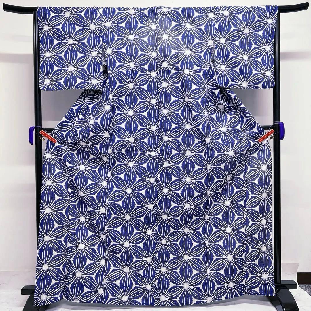 浴衣　綿麻　麻の葉模様　着物　008k