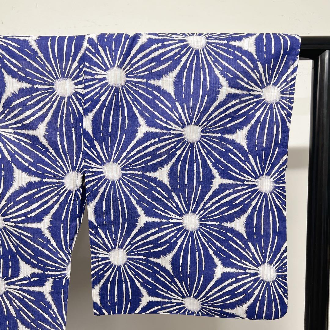 浴衣　綿麻　麻の葉模様　着物　008k