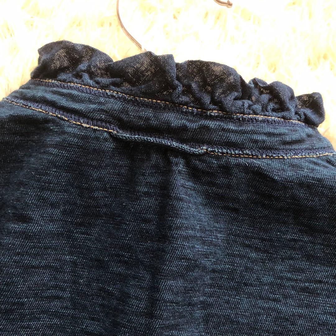 45R♪インディゴフリルカットソーブラウス　45R刺繍