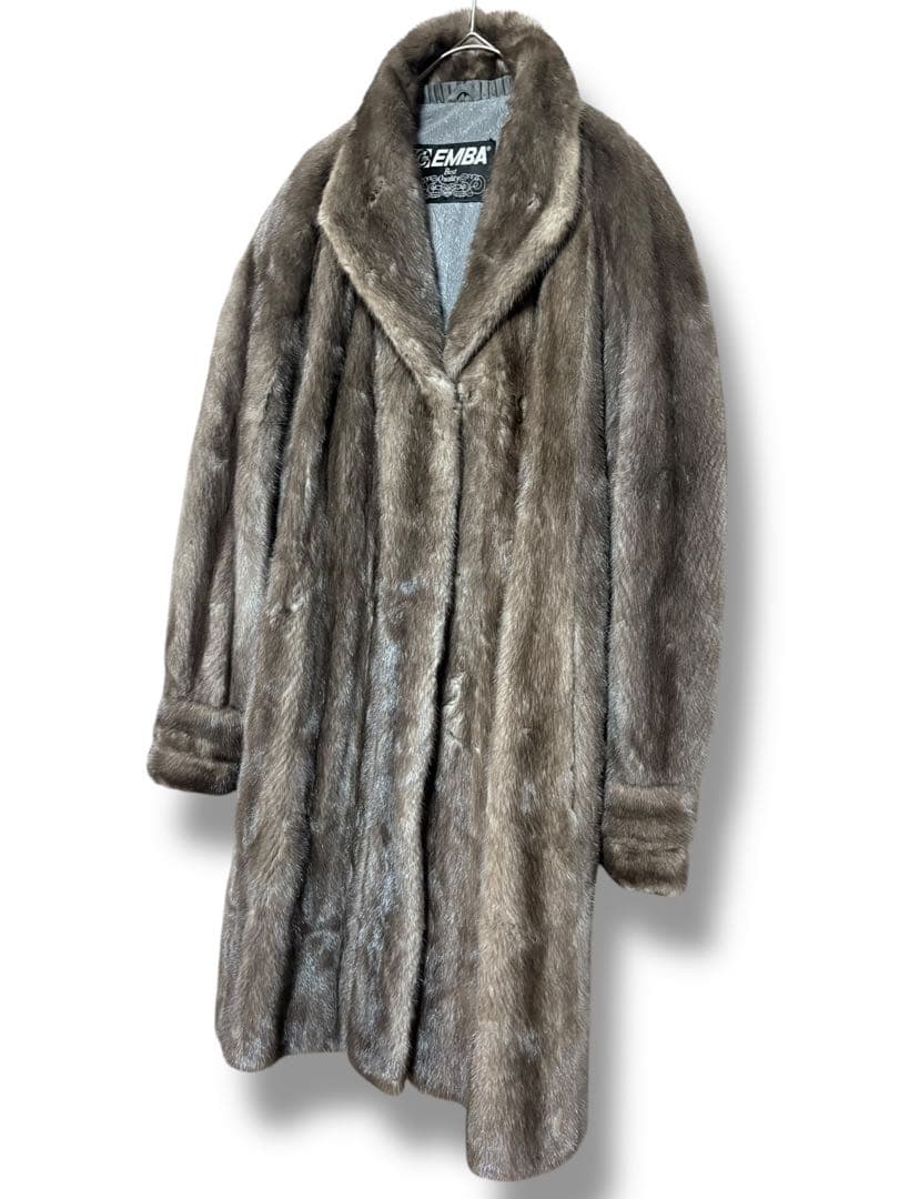 美品/EMBA/ブルーアイリス/ミンクファー/セミロングコート/15号