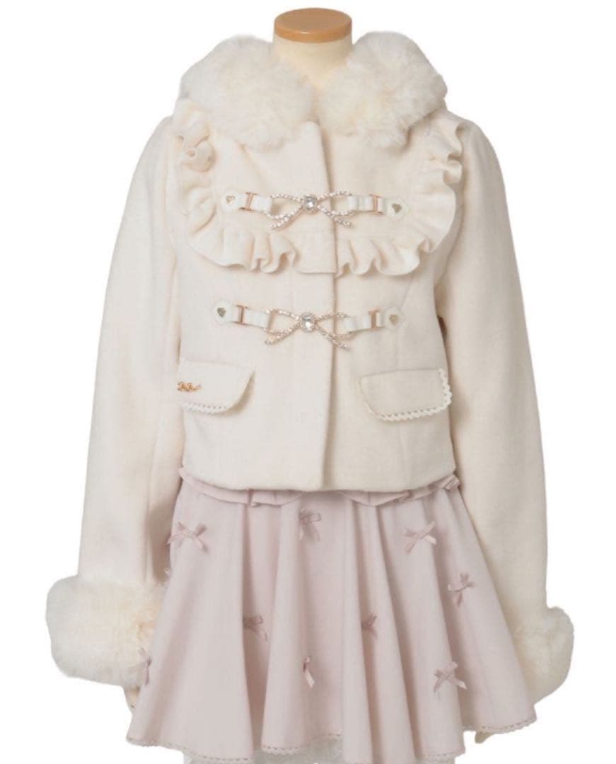 LIZLISA リズリサ ビジューリボンショートフードコート ホワイト