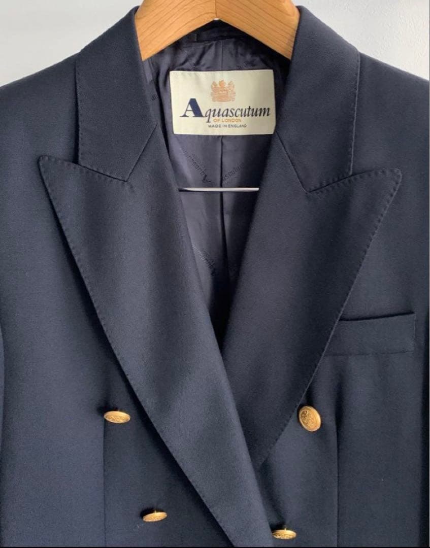美品 Aquascutum アクアスキュータム 紺ブレ ブレザー イギリス製