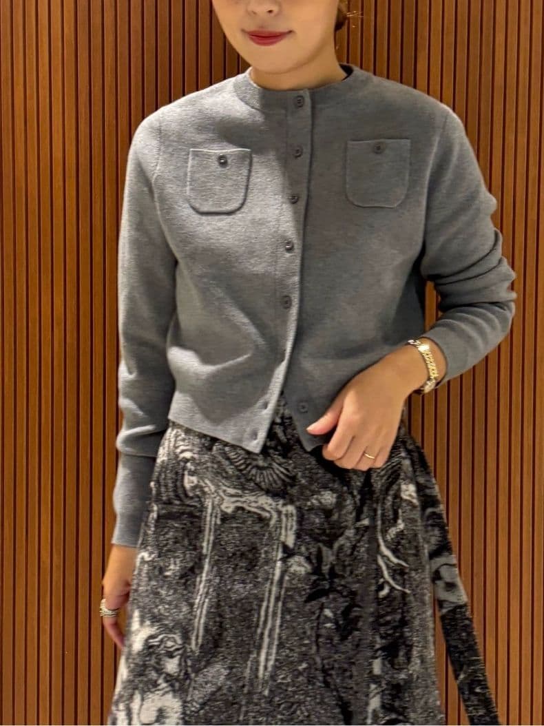 即納【CABaN】コットンカシミヤ クルーネックカーディガン グレー XS