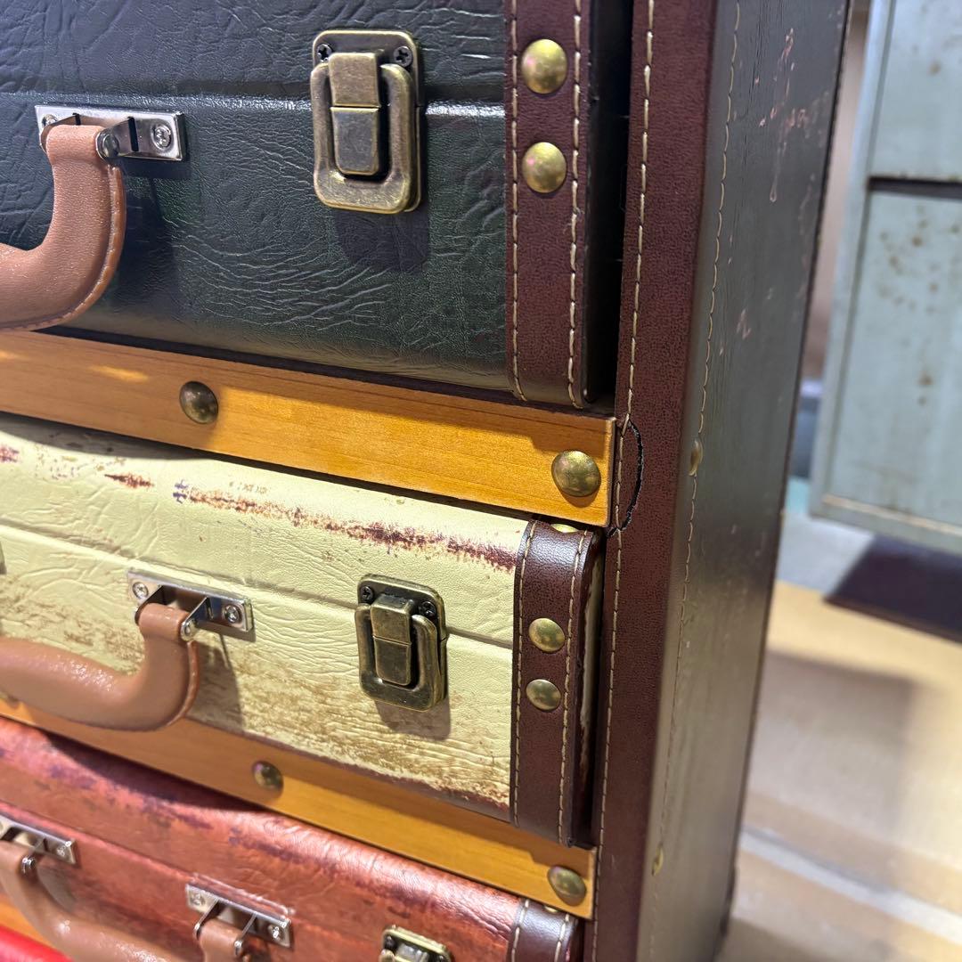 訳あり品！！アンティークビンテージ調レザートランクチェスト四段洋タンス収納木製