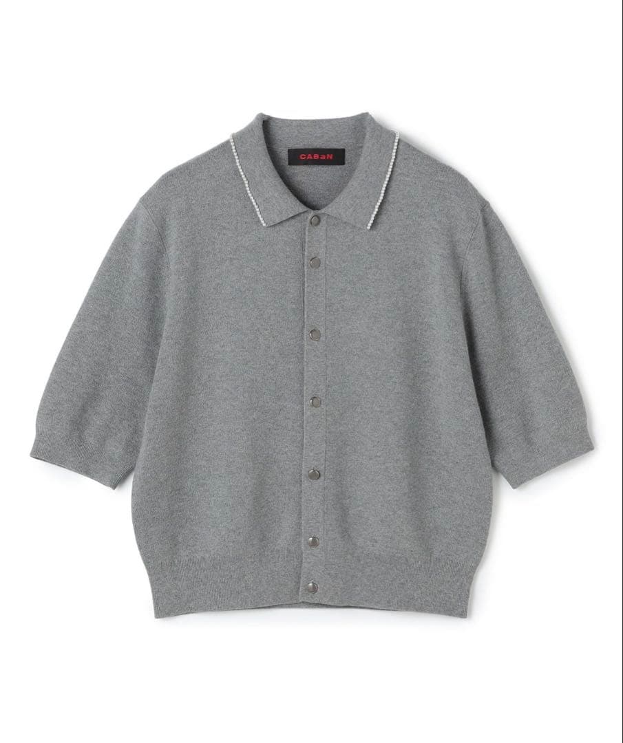 CABaN キャバン　コットンカシミヤパールポロカーディガン　グレー