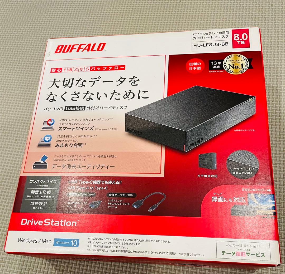 BUFFALO 8TB 外付けハードディスク HDL-LE8U3-BB