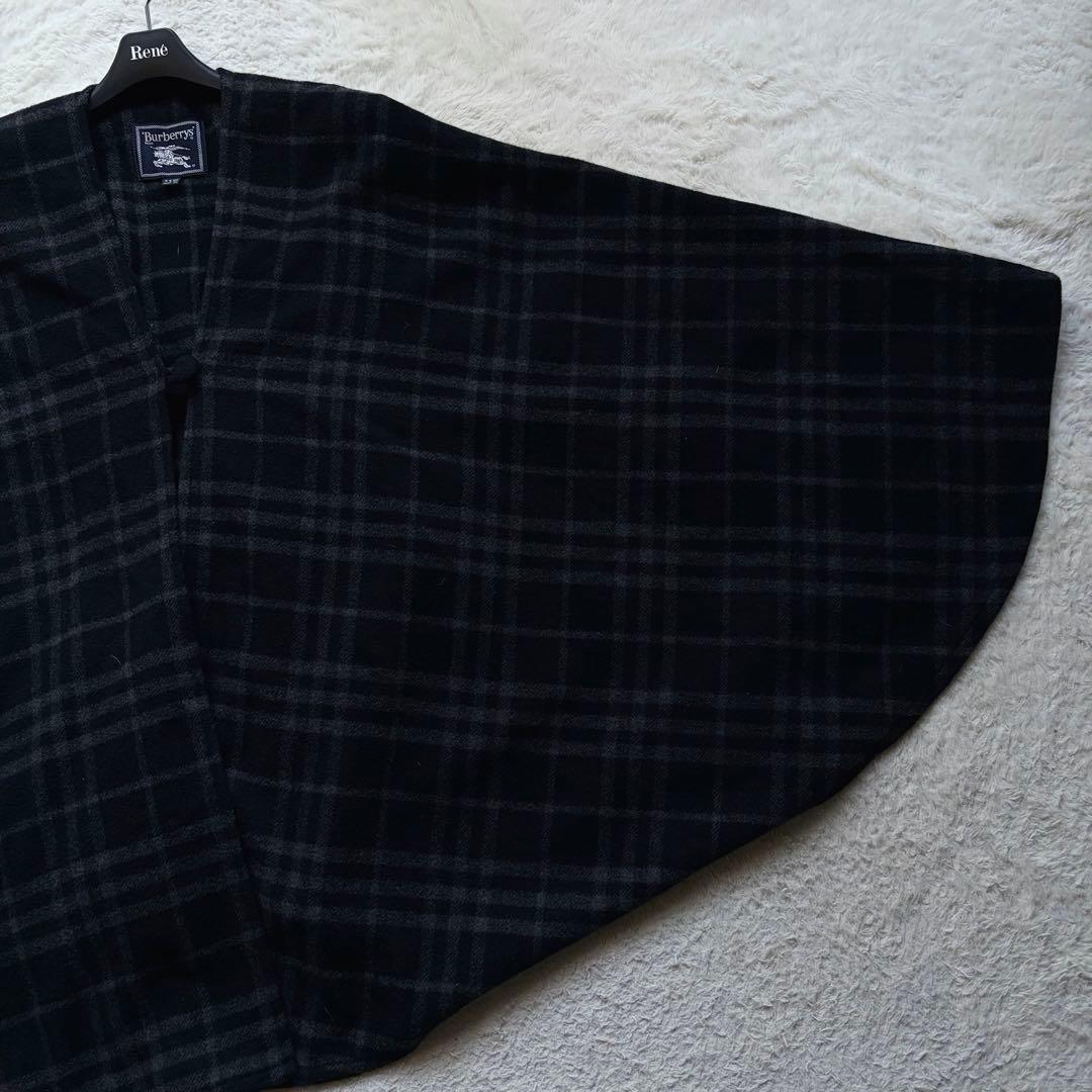 【激レア】バーバリーズ ポンチョ コート カシミヤ混 シャドーチェック ブラック