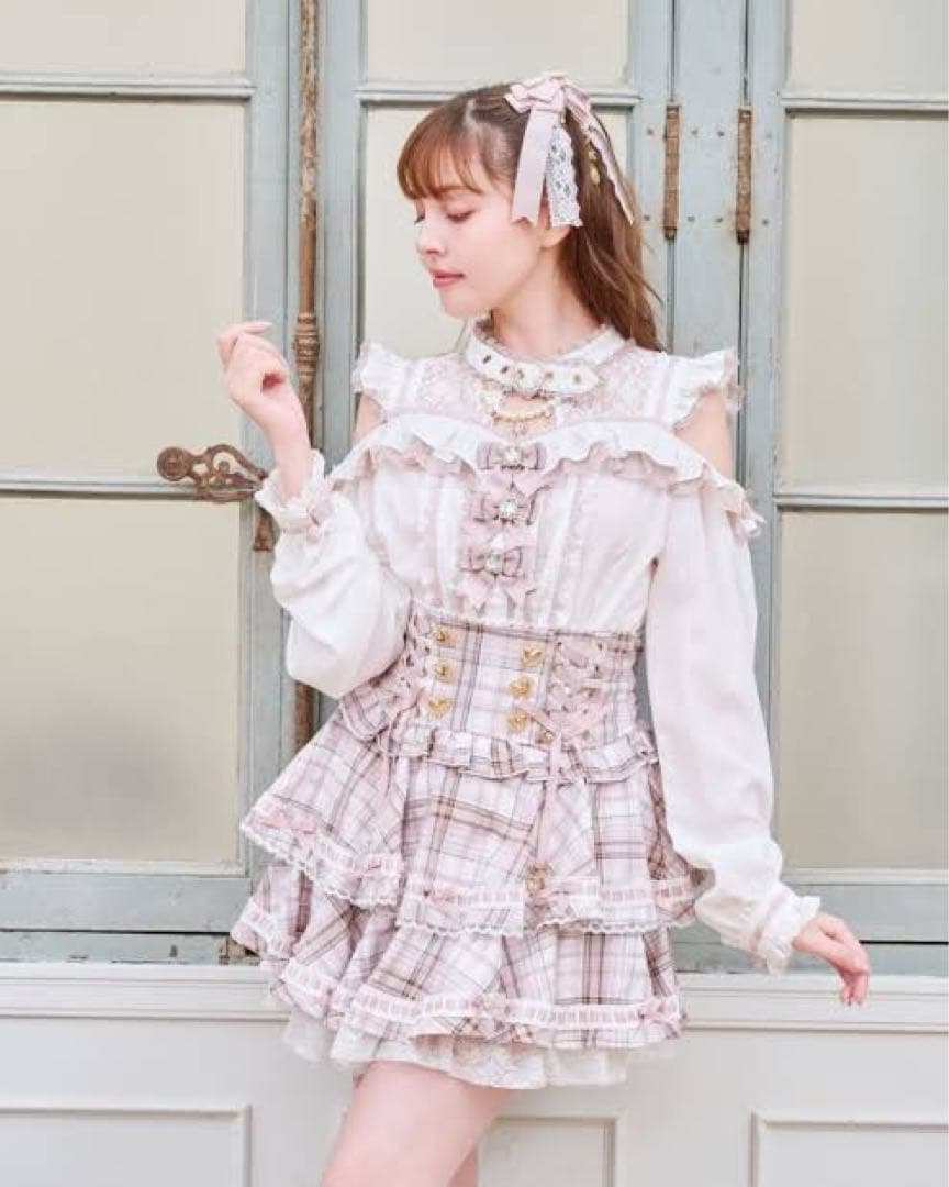 LIZLISA はしごリボンチェックティアード スカパン　ピンク