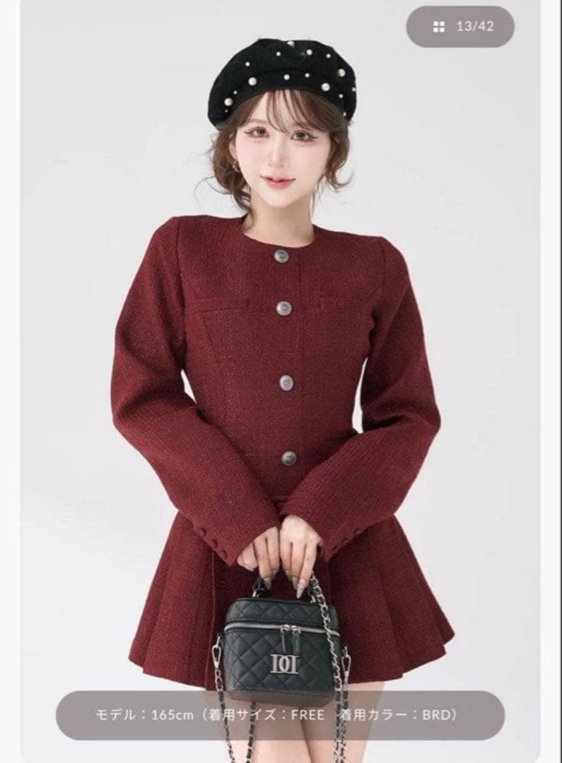 ダーリッチ DarichボックスプリーツツイードミニワンピースFL