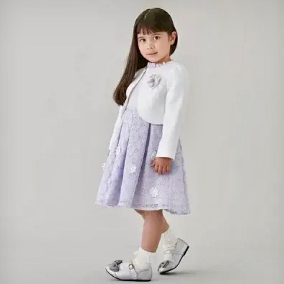 【美品】petit main　お花レースアンサンブル　130