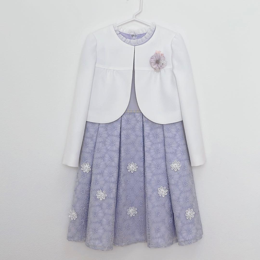 【美品】petit main　お花レースアンサンブル　130