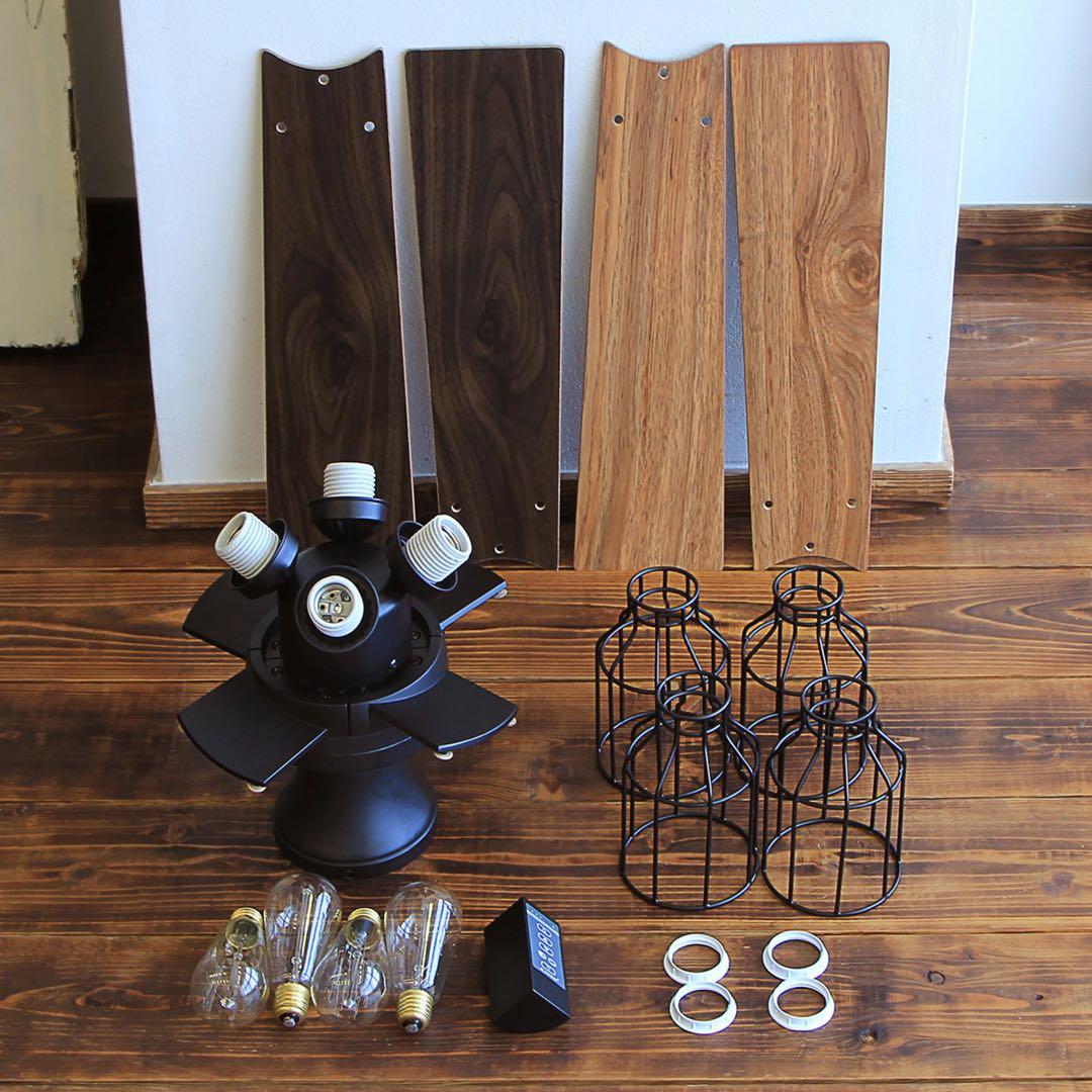 美品 JAVALO ELF シーリングファン ライト 4灯 リモコン付き LED