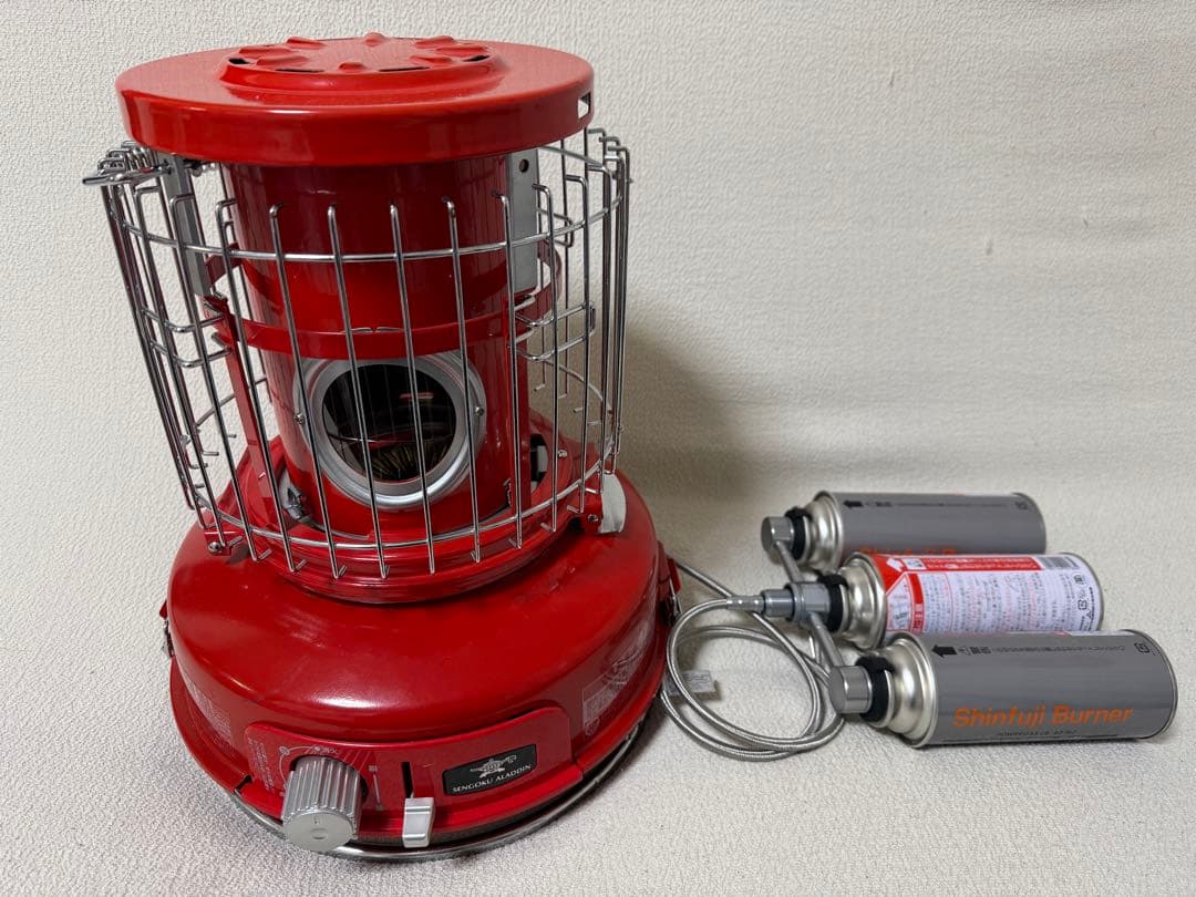 センゴクアラジン ガスストーブ レッド｜3連カスタム 燃焼時間3倍｜美品