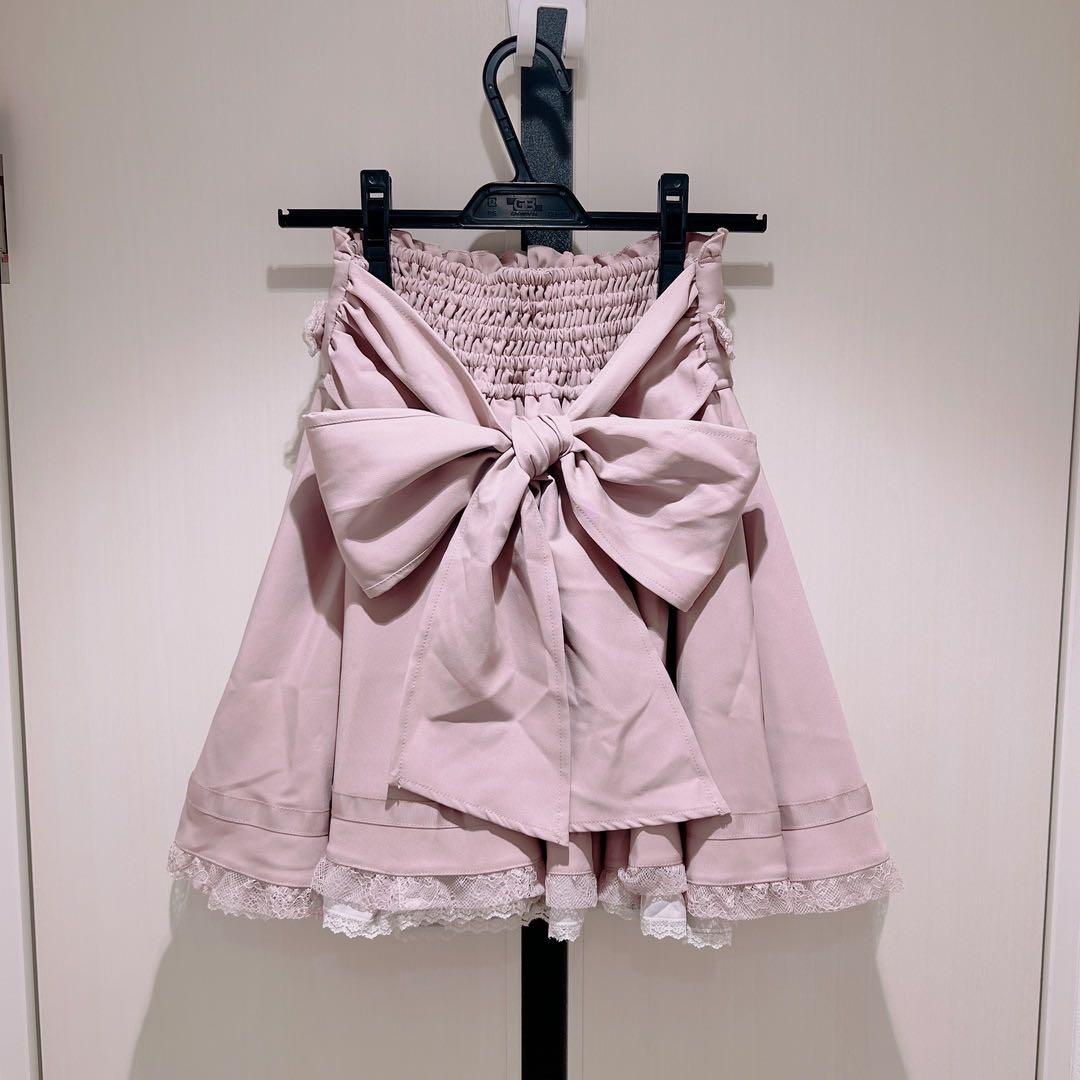 LIZLISA 二連リボン ボリュームフレアスカート ピンク リズリサ