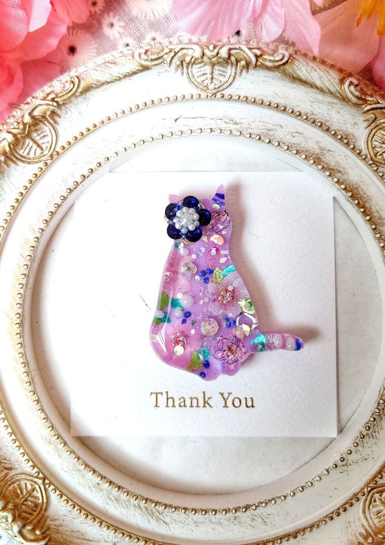 レジン　猫　ヘアゴム　ブローチ　ポニーフック　No.833